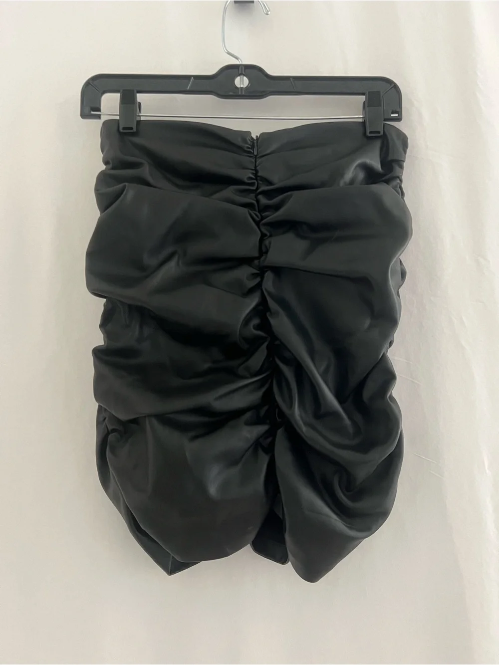 NWT Zara Black Faux Leather Ruched Draped Mini Skirt Medium